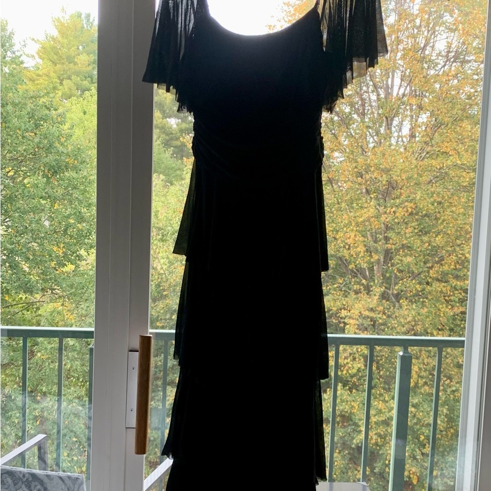 Romeo & Juliet Couture maxi layered and ruched gown.